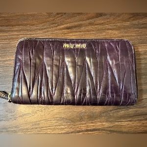 Miu Miu Purple Matelassé Leather Zip Around Wallet